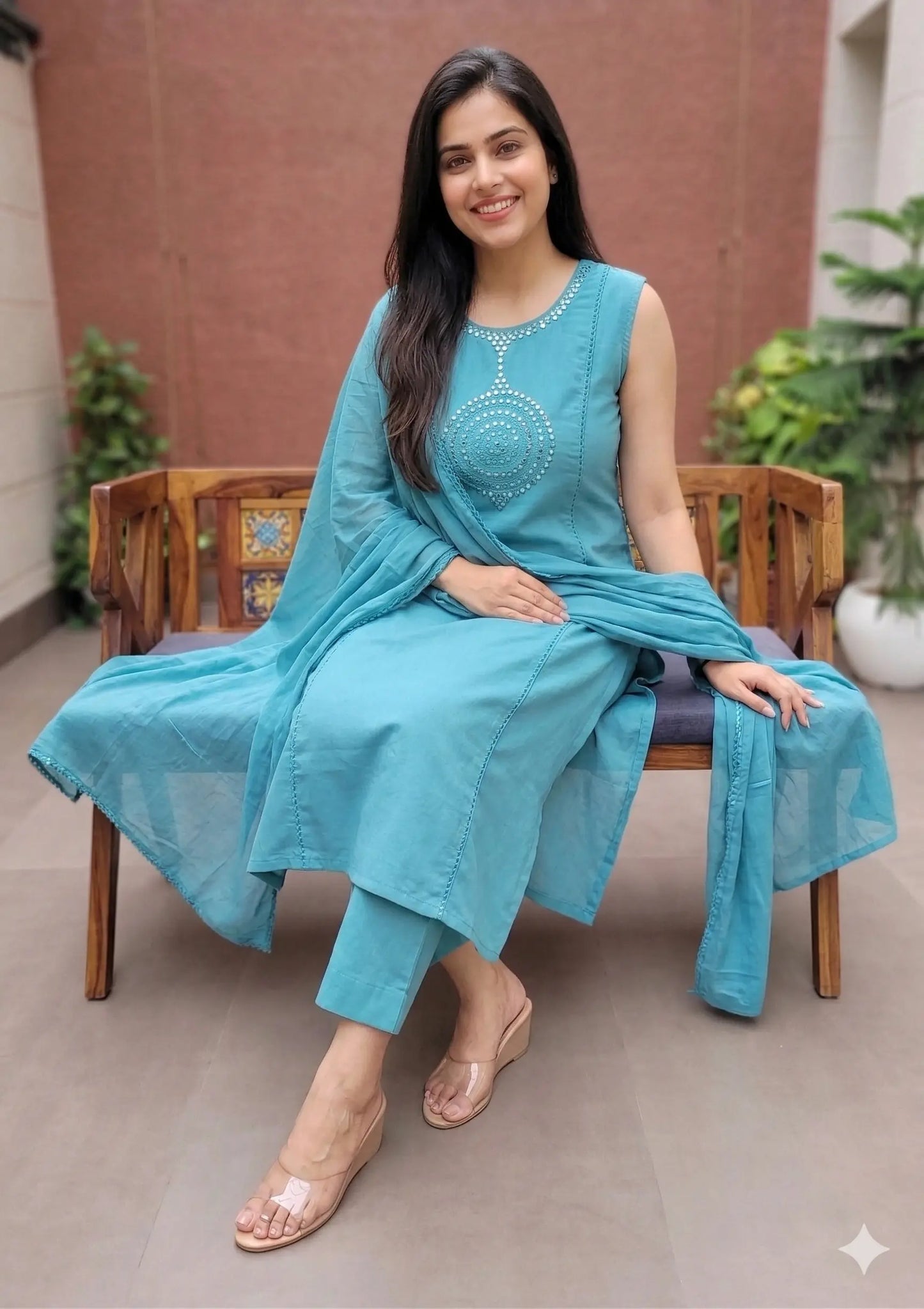 Turquoise Mirror Work and Aline Set