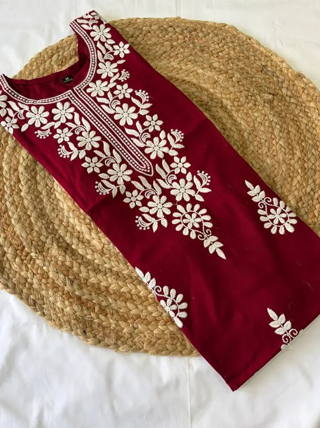 Chikankari Maroon Kurti