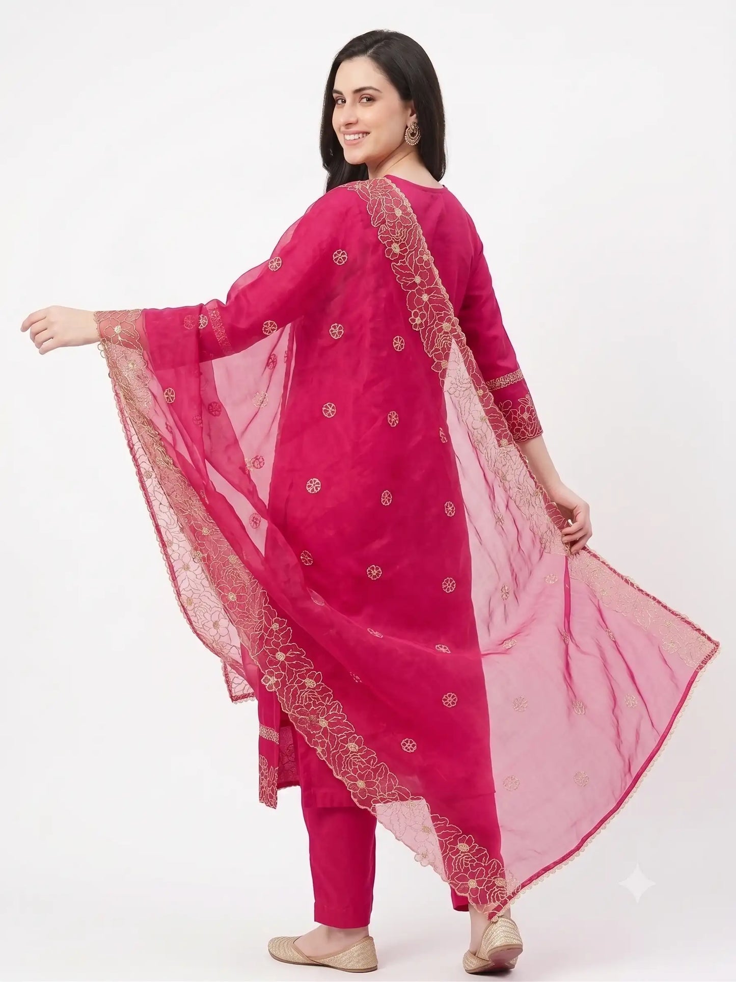 Pure Muslin Pink Kurta set with Organza dupatta