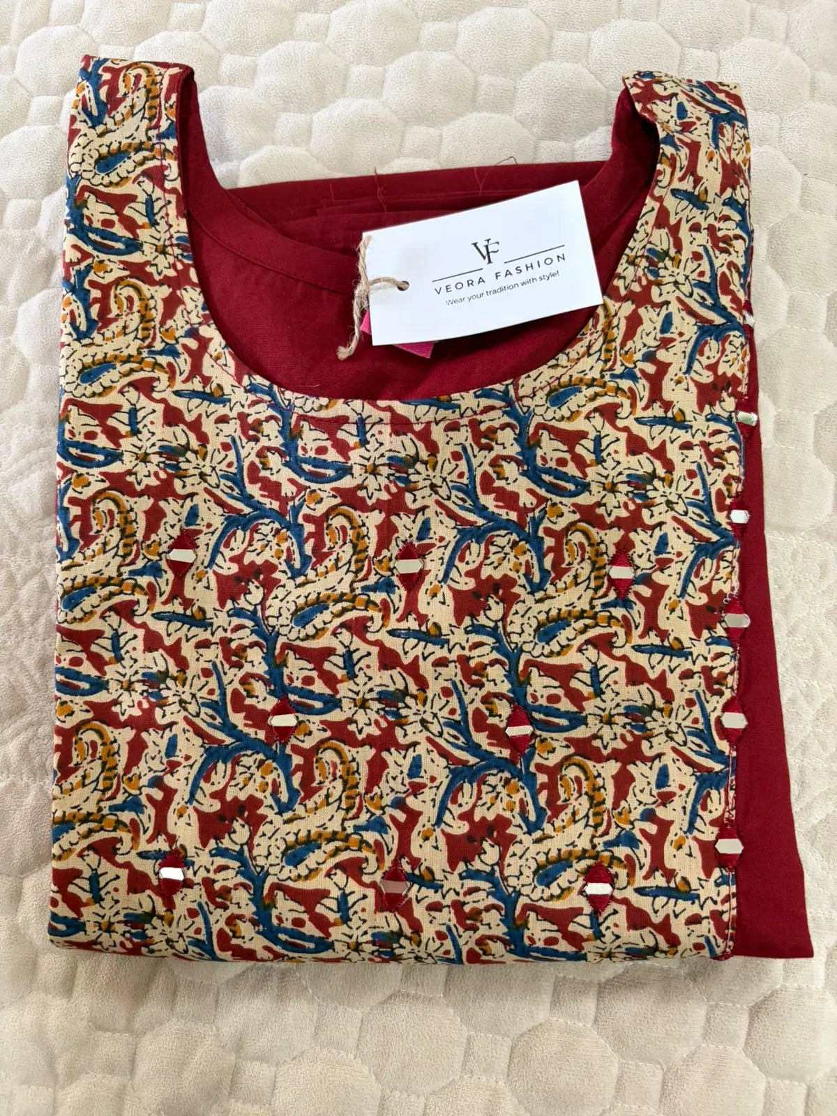 Dhabu cotton with patch work,Kurta pant set