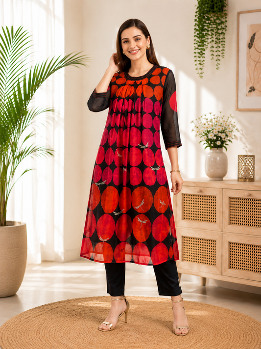 Black Multicolour Mul Cotton Co-ord Set