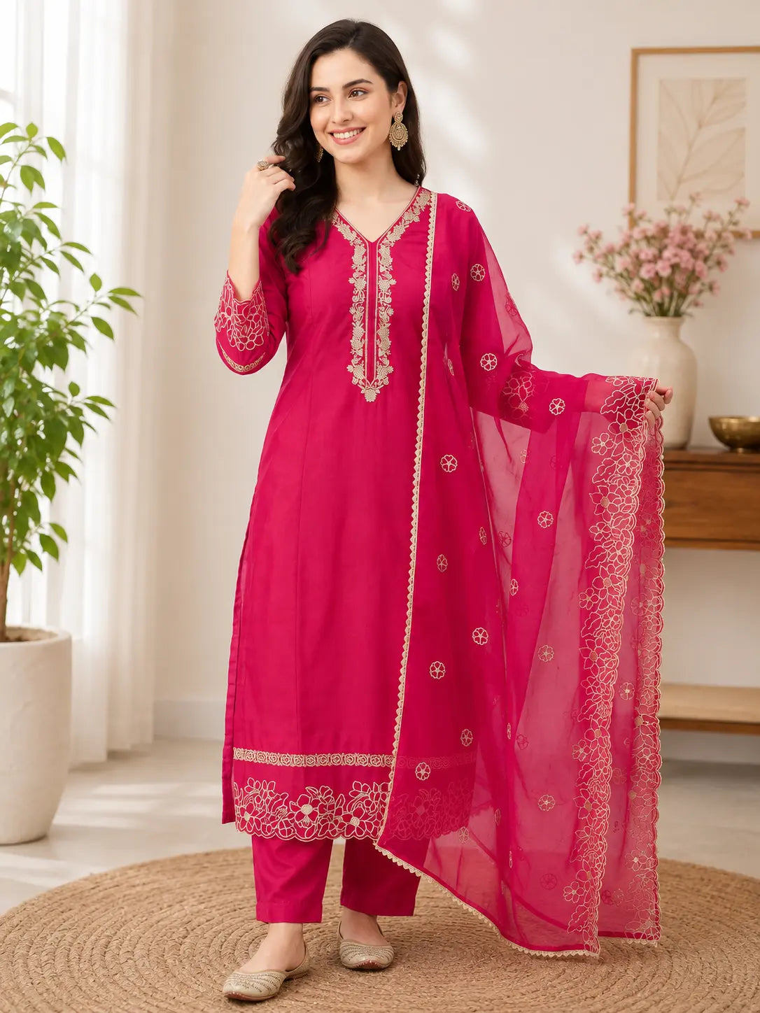 Pure Muslin Pink Kurta set with Organza dupatta