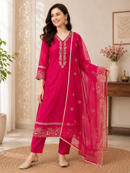 Pure Muslin Pink Kurta set with Organza dupatta