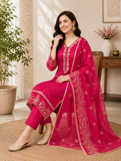 Pure Muslin Pink Kurta set with Organza dupatta