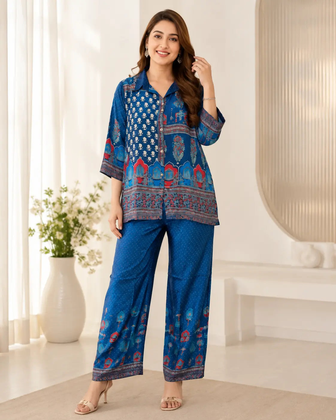 Ajrakh Elegance: Premium Natural Crepe Co-ord Set