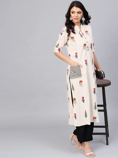 Women's Off White Regular A-Line Calf Long Kurta