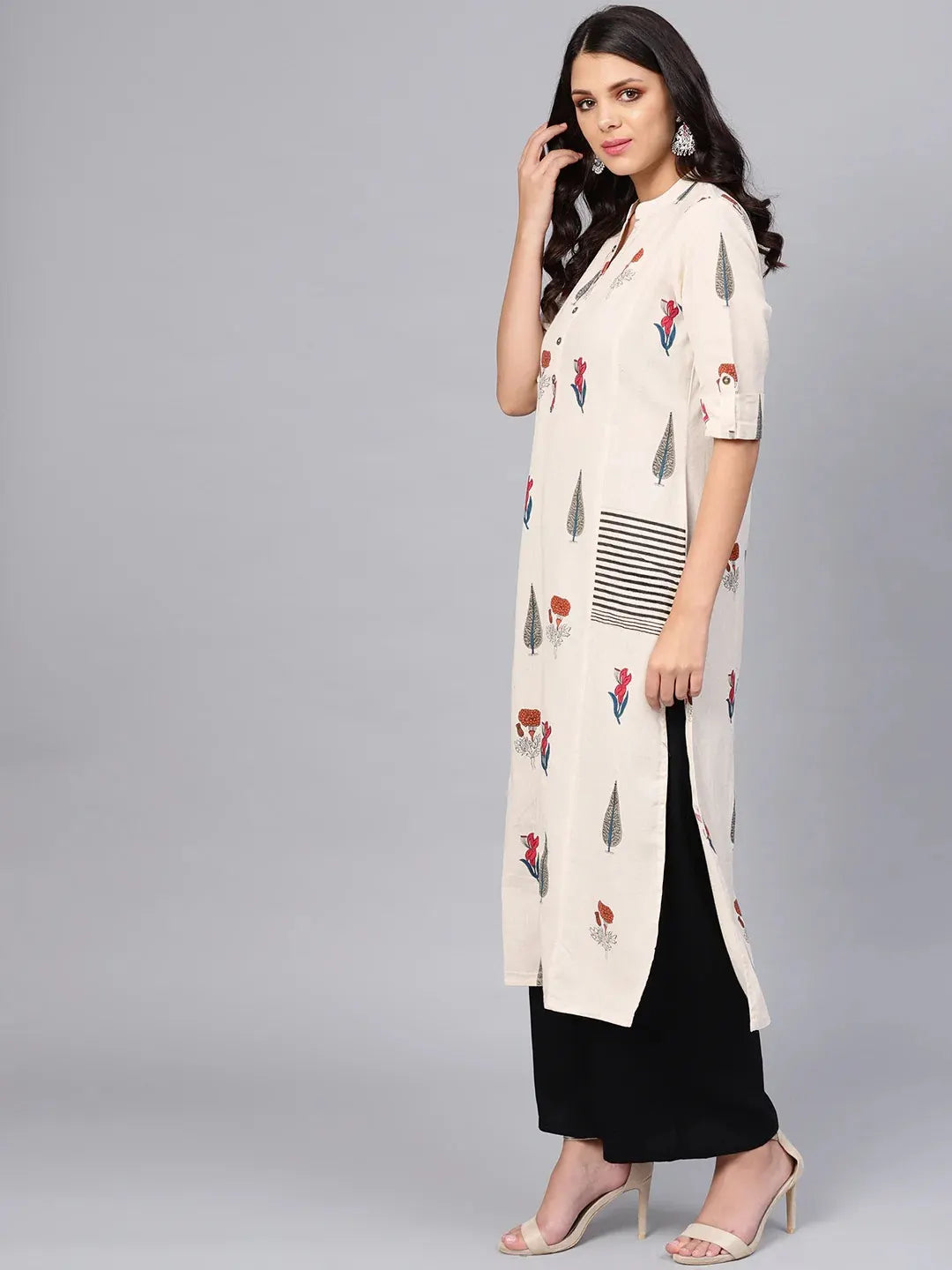 Women's Off White Regular A-Line Calf Long Kurta