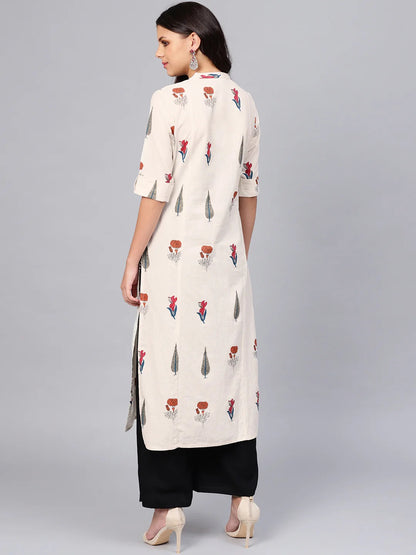 Women's Off White Regular A-Line Calf Long Kurta