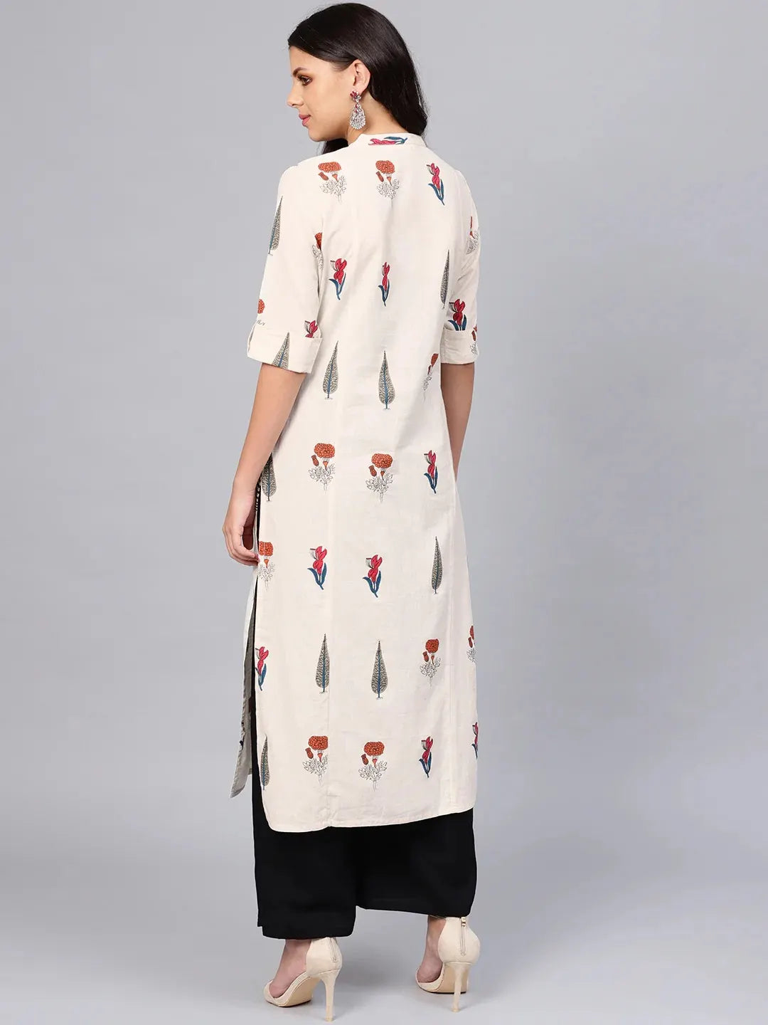 Women's Off White Regular A-Line Calf Long Kurta