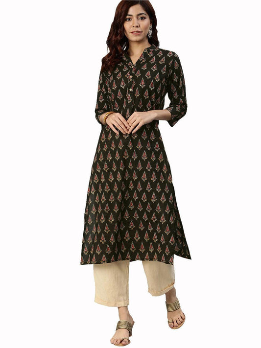 Black Buti Print Cotton Kurta