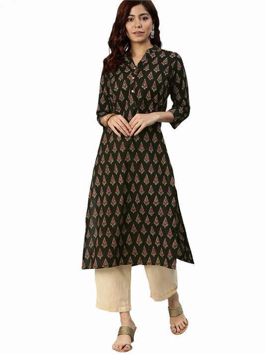 Black Buti Print Cotton Kurta