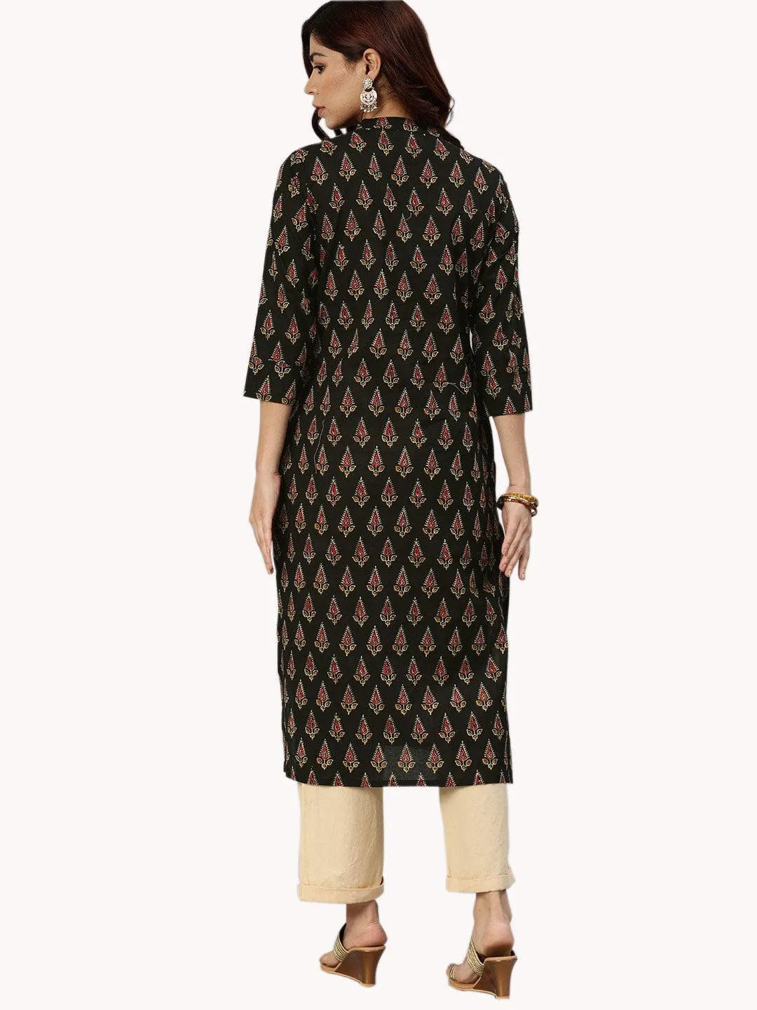 Black Buti Print Cotton Kurta