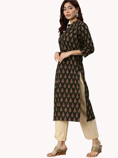Black Buti Print Cotton Kurta