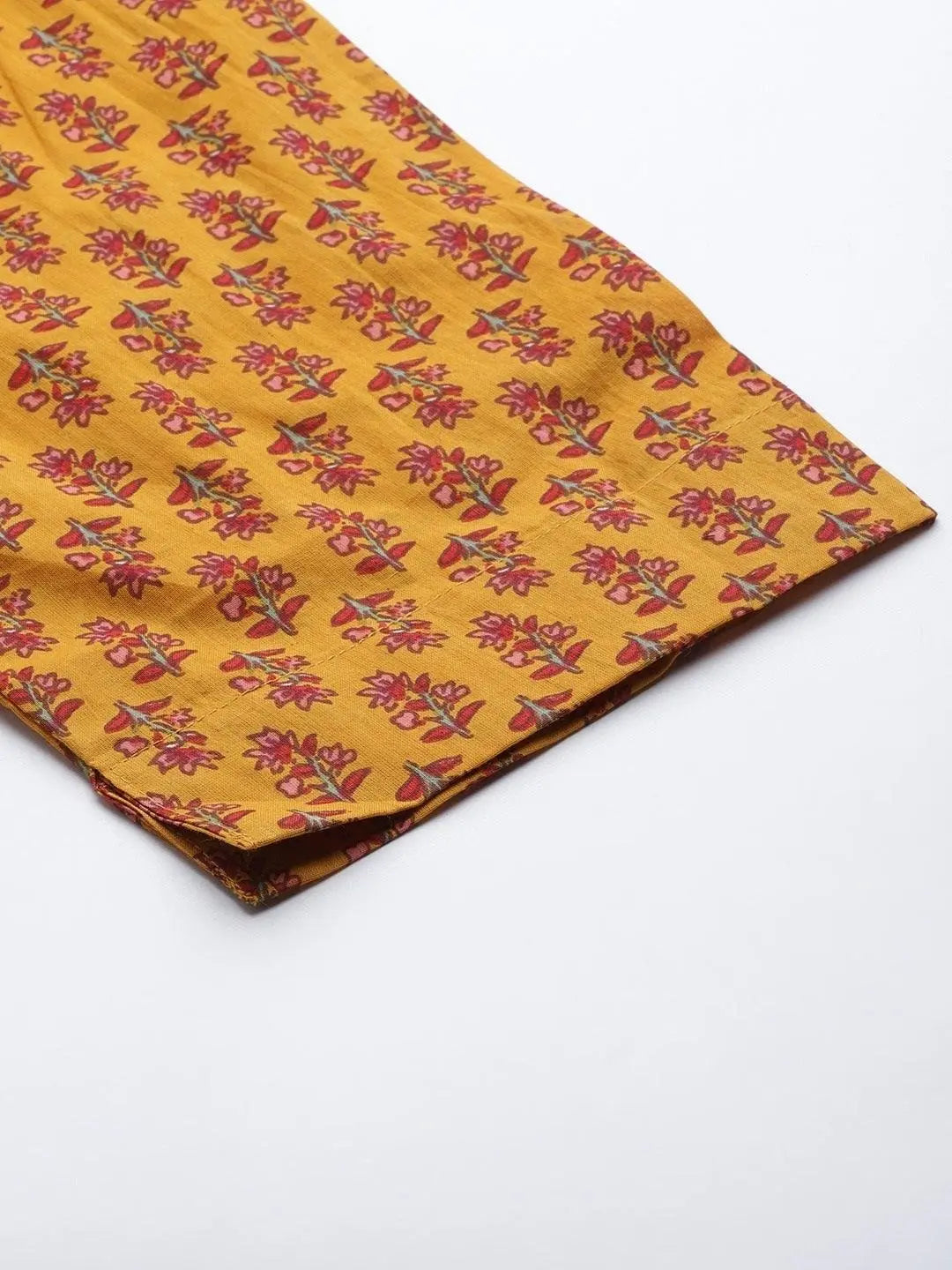 Mustard Cotton Floral Printed Kurta Pant Set,