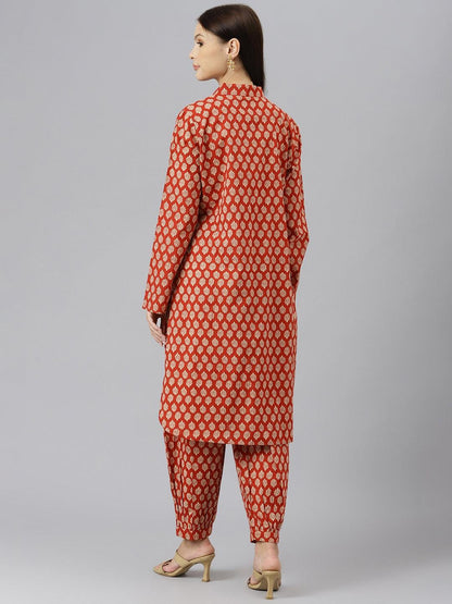 Maroon Cotton Shirt Style Kurta Hem Cuffed Pant Co-ord Set
