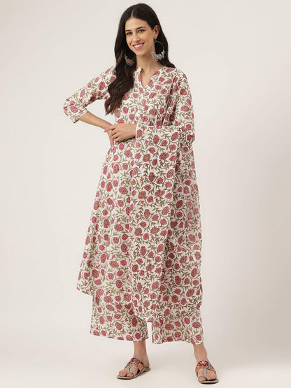 White Floral Printed Anarkali Kurta Palazoo Sets