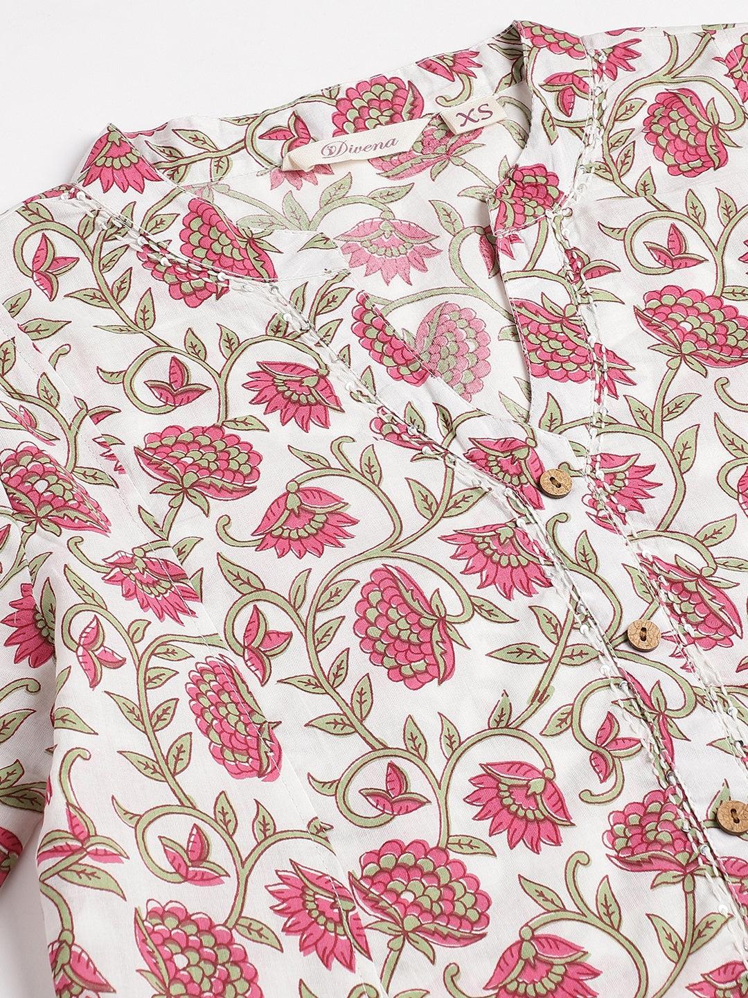 White Floral Printed Anarkali Kurta Palazoo Sets