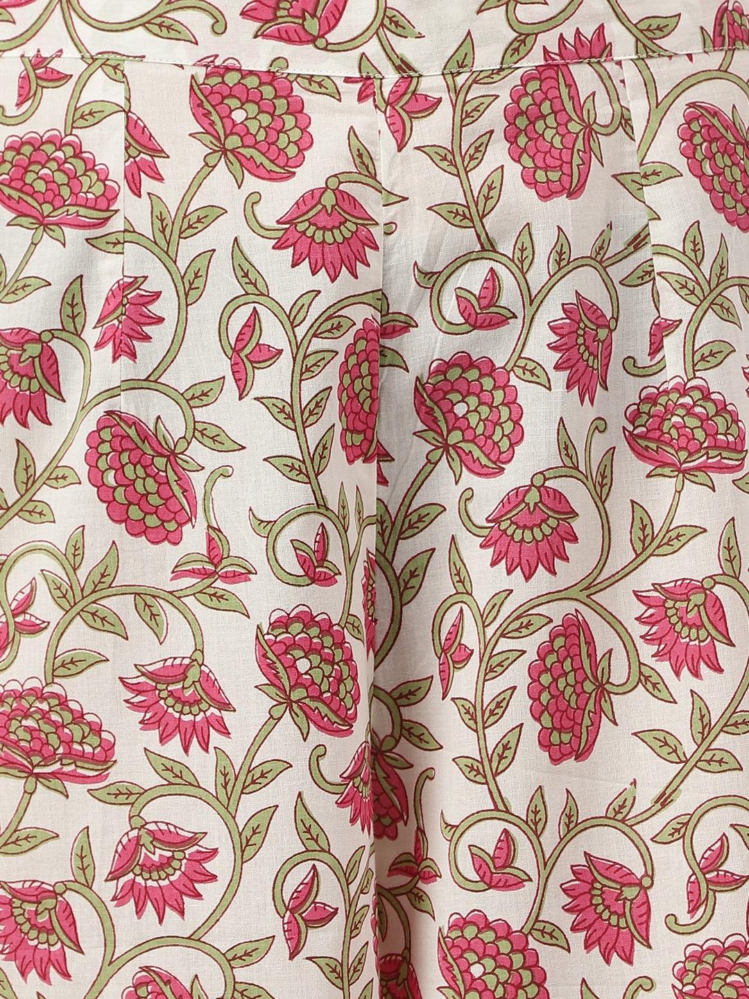 White Floral Printed Anarkali Kurta Palazoo Sets