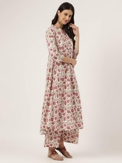 White Floral Printed Anarkali Kurta Palazoo Sets