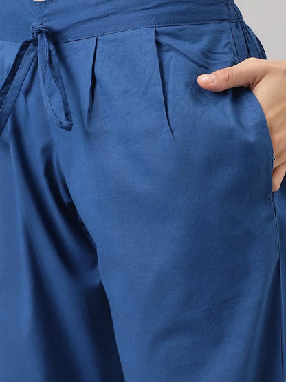 Blue Floral Printed Kurta Pant Set with dupatta