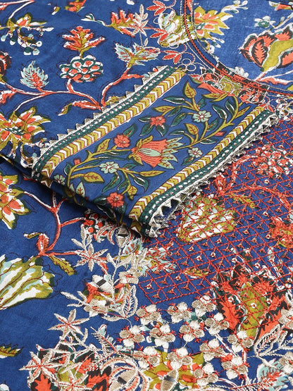 Blue Floral Printed Kurta Pant Set with dupatta