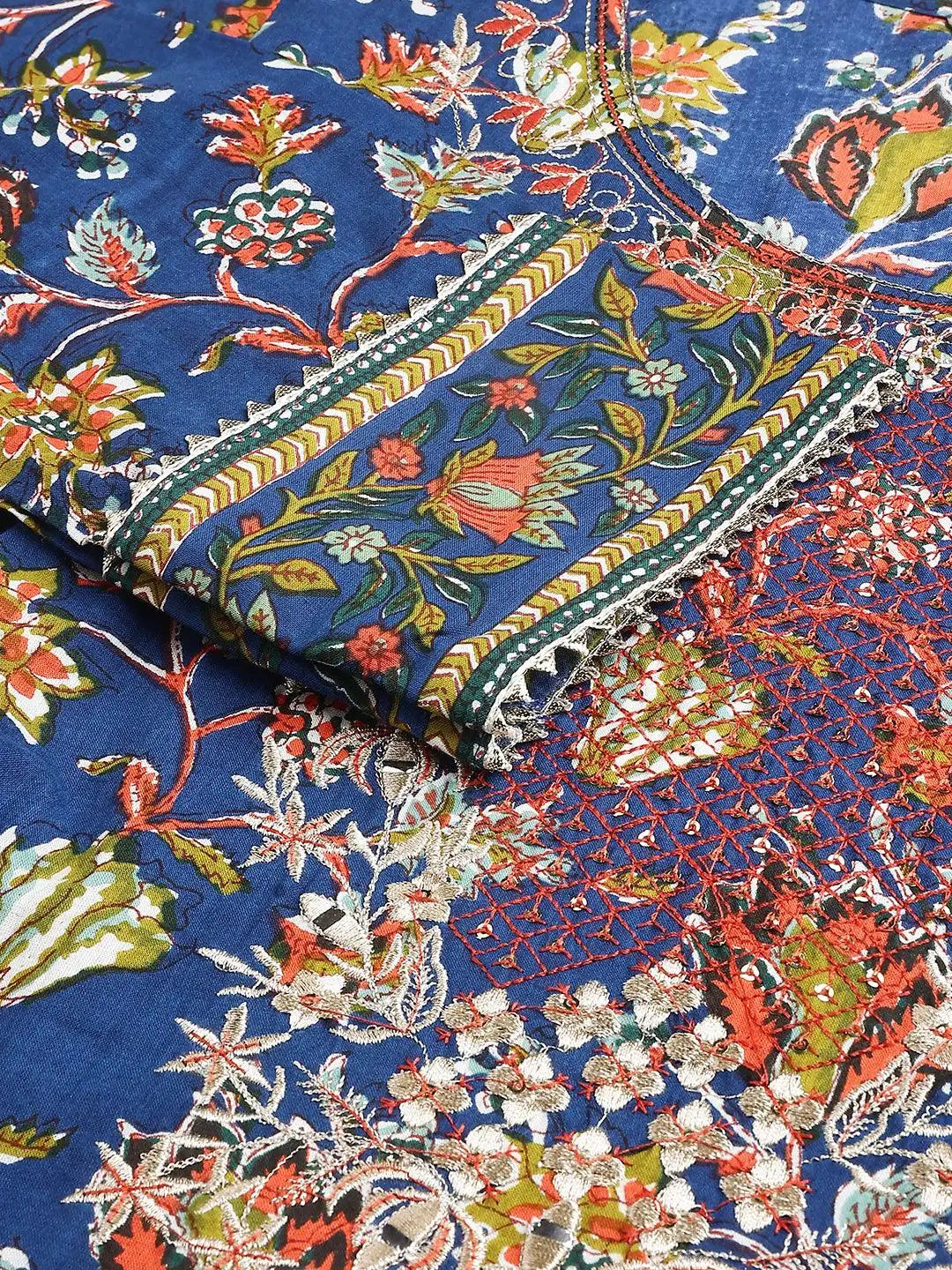 Blue Floral Printed Kurta Pant Set with dupatta