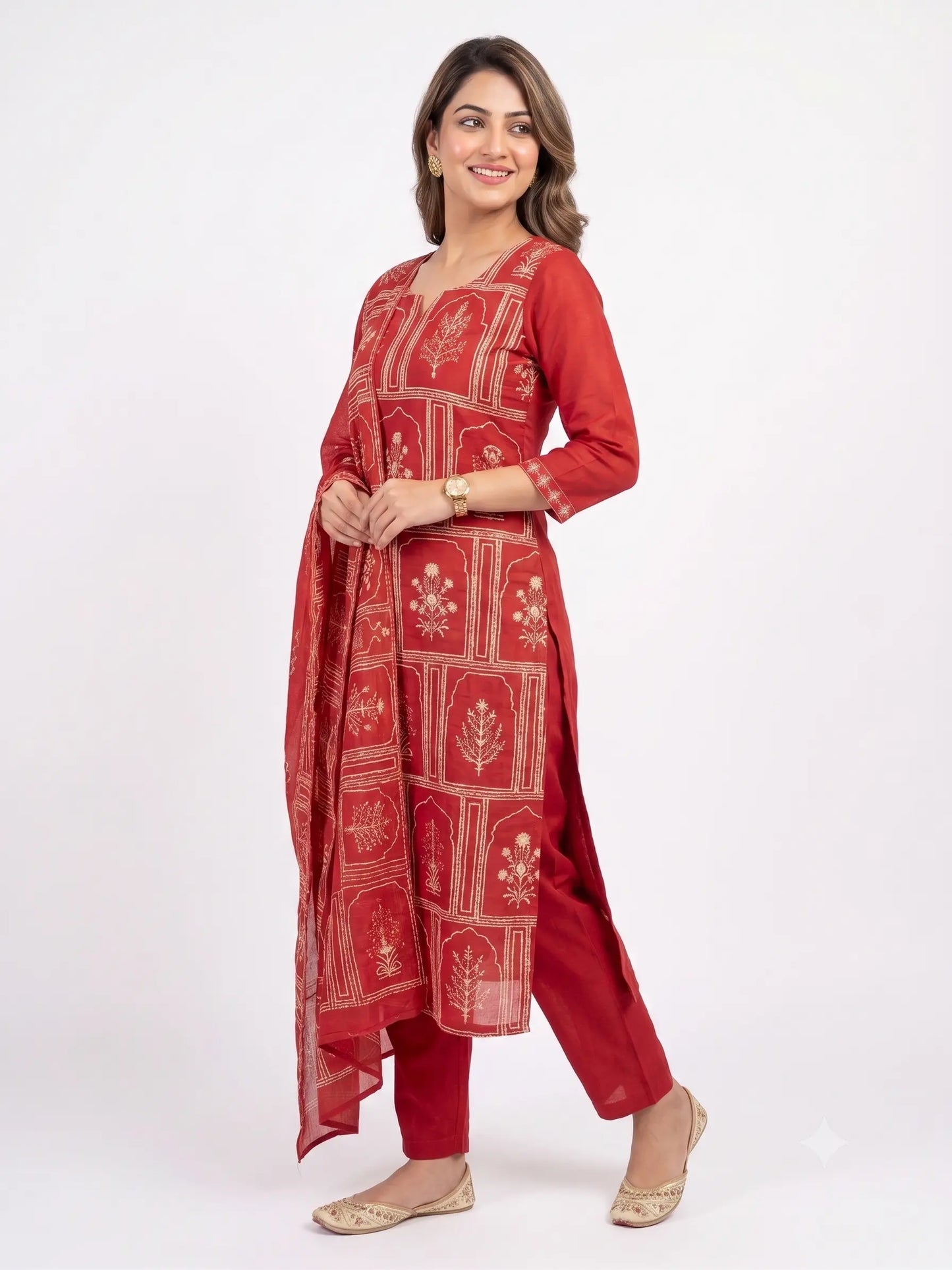 Orange Heritage Kantha Work Suit Set