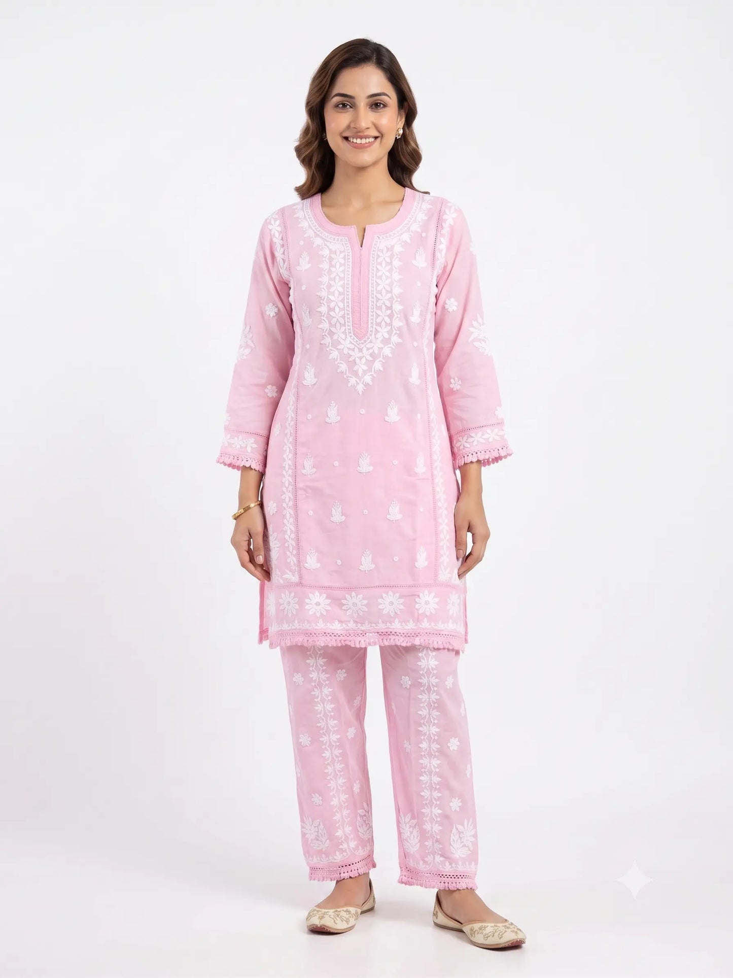 Premium Rayon Pink Chikankari Coord Set