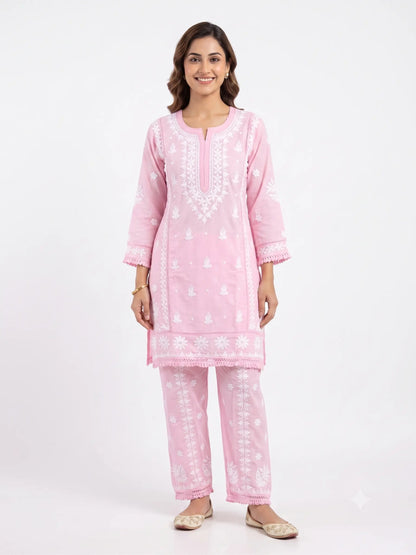 Premium Rayon Pink Chikankari Coord Set