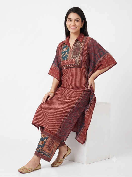 Elegant Gajji Silk Kaftan Co-ord
