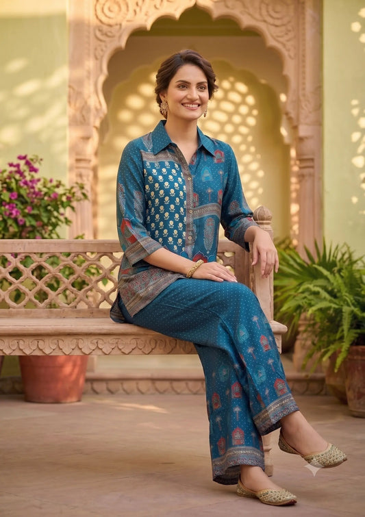 Ajrakh Elegance: Premium Natural Crepe Co-ord Set