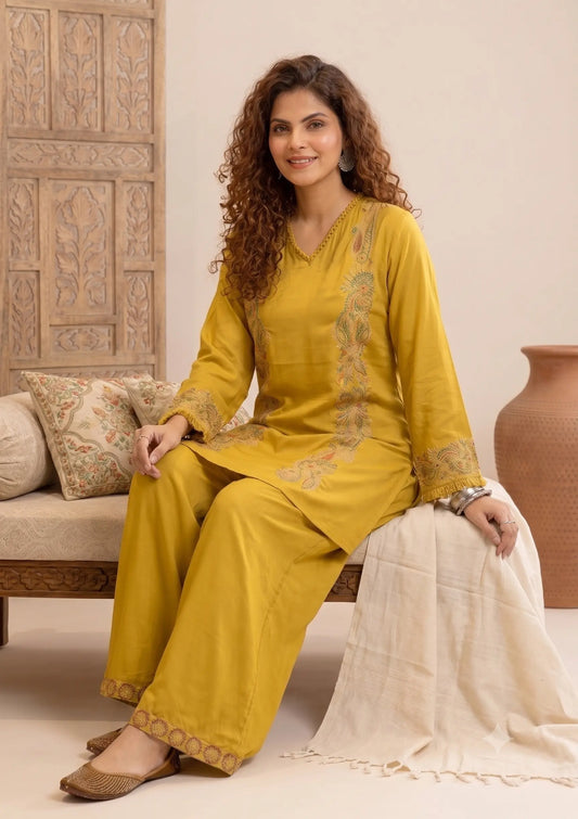 Embroidered Yellow stylish Coord set