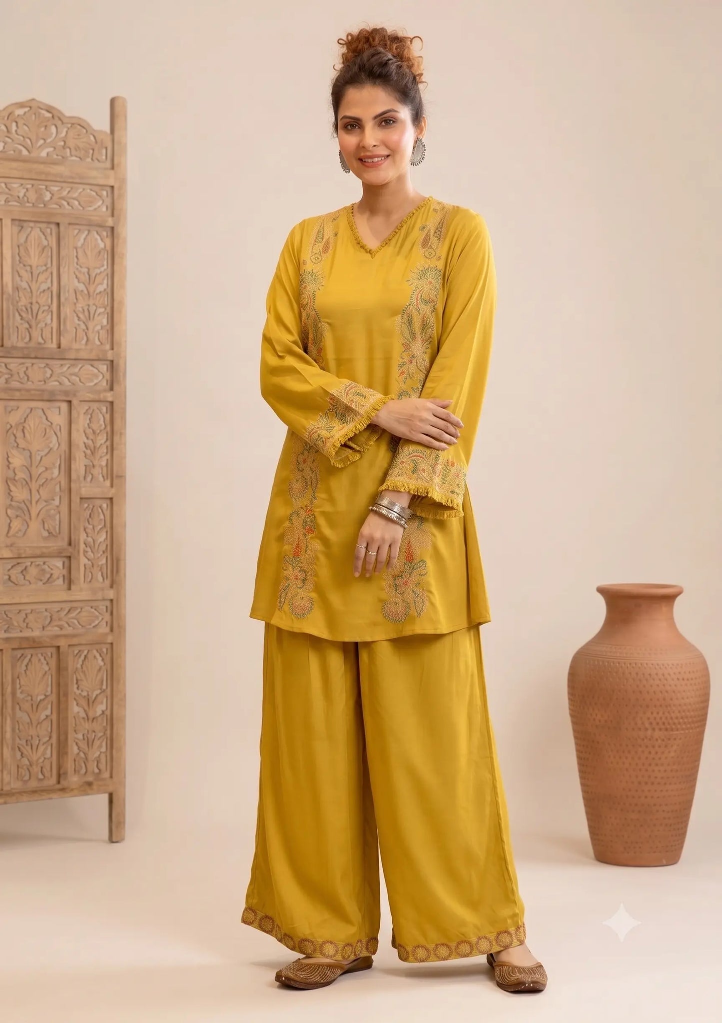 Embroidered Yellow stylish Coord set