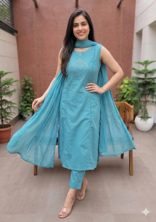 Turquoise Mirror Work and Aline Set