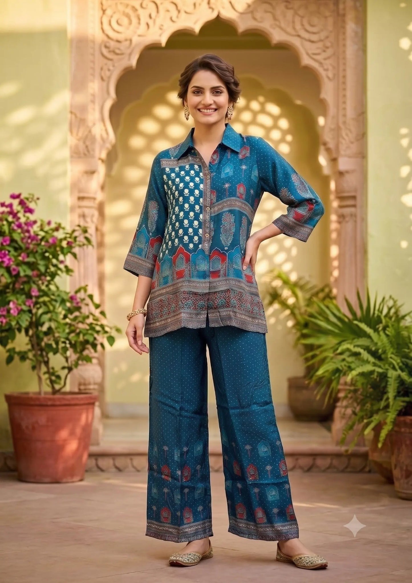 Ajrakh Elegance: Premium Natural Crepe Co-ord Set