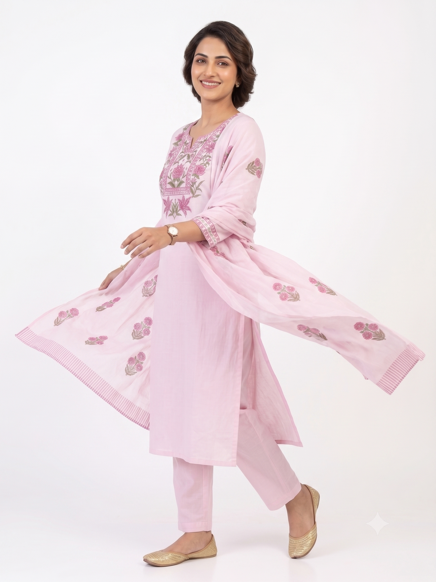 Pink Grace Embroidered Cotton Suit Set