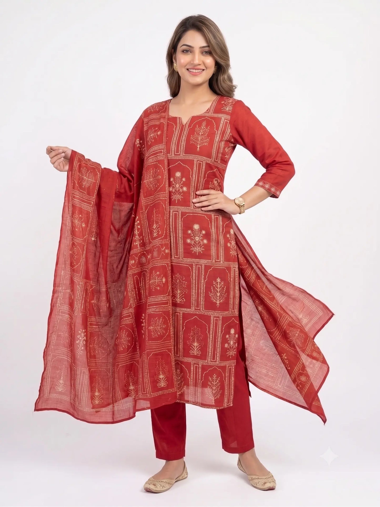 Orange Heritage Kantha Work Suit Set