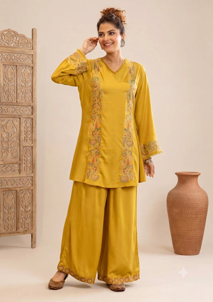 Embroidered Yellow stylish Coord set