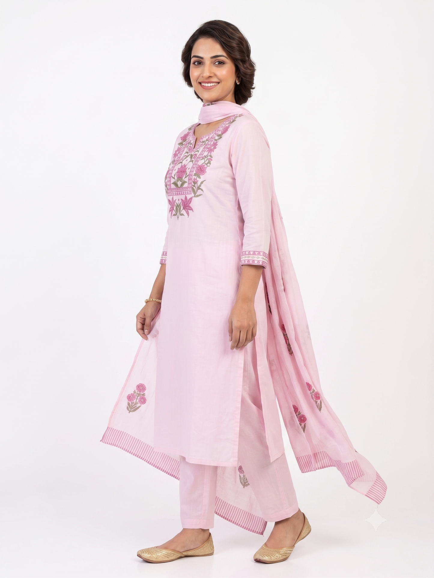 Pink Grace Embroidered Cotton Suit Set