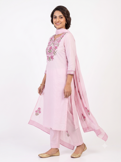 Pink Grace Embroidered Cotton Suit Set
