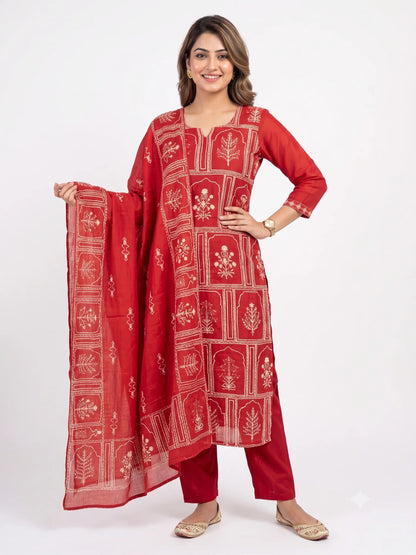 Orange Heritage Kantha Work Suit Set