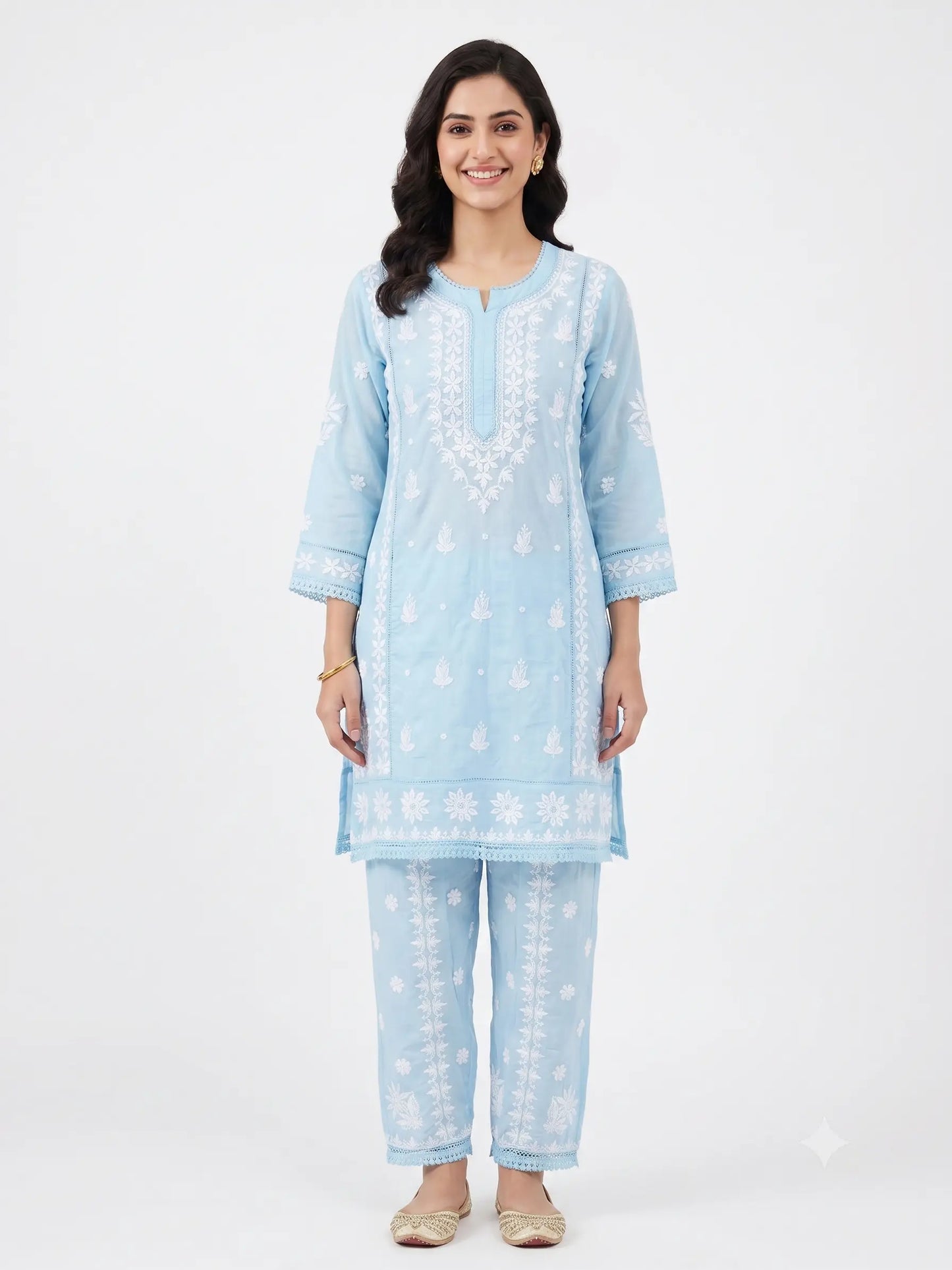 Premium Rayon Blue chikankari Coord Set