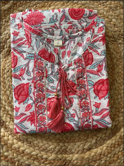 White Floral Printed Kurta Pant Set with Dupatta