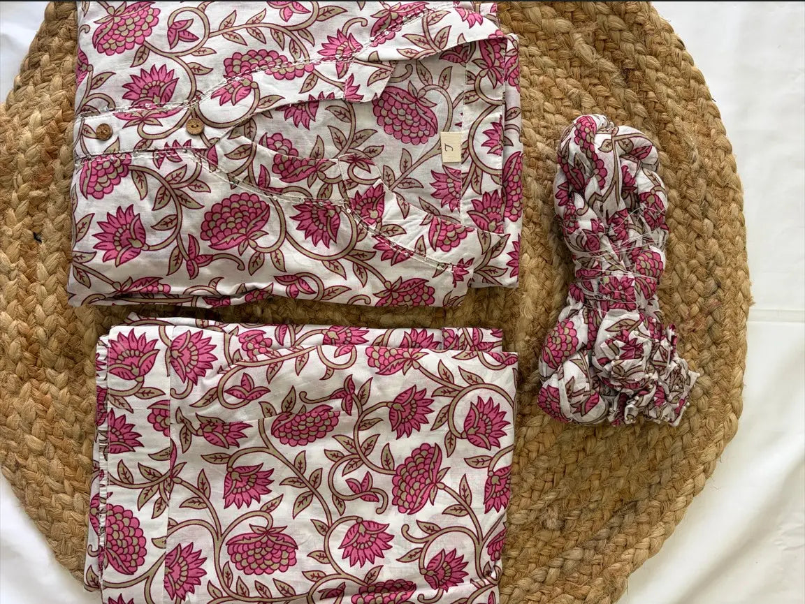 White Floral Printed Anarkali Kurta Palazoo Sets