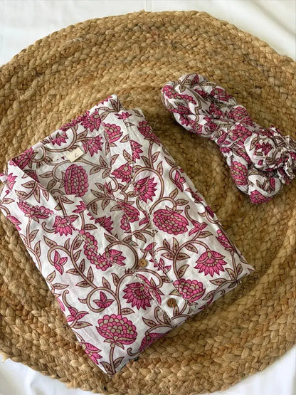 White Floral Printed Anarkali Kurta Palazoo Sets