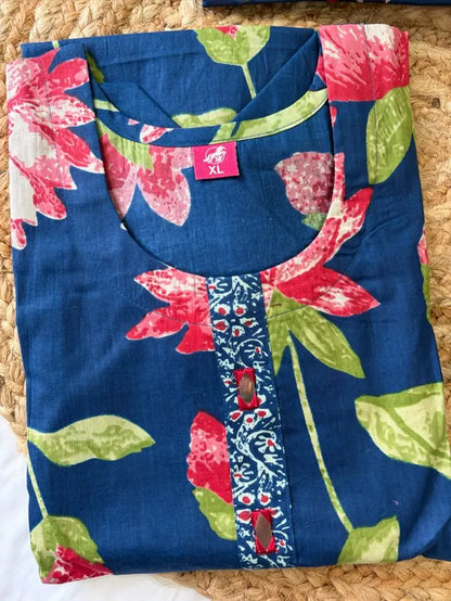 Women's Cotton Cambric Floral Print Kurta Pant Dupatta Set