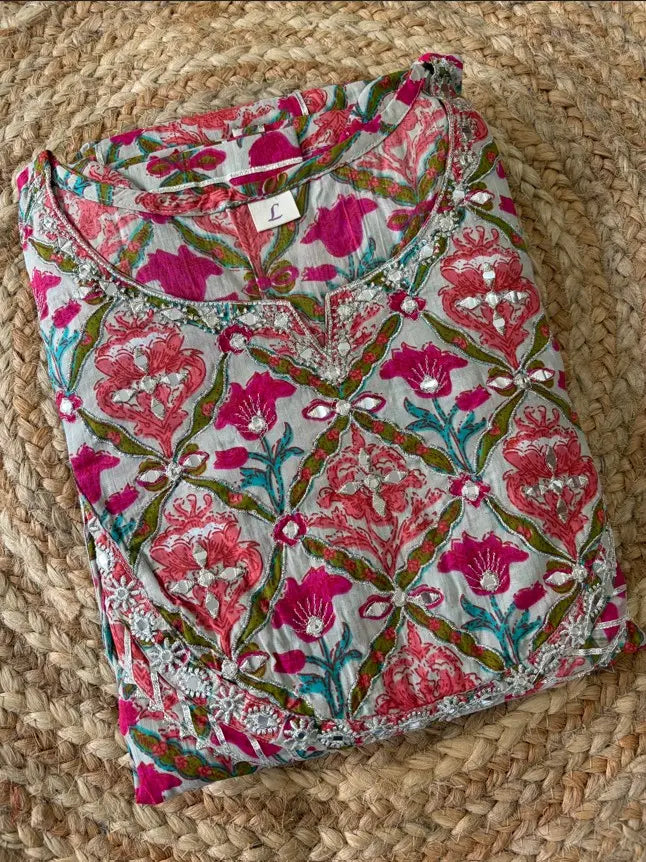 Green Floral Printed Anarkali Kurta Pant Sets