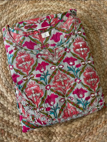 Green Floral Printed Anarkali Kurta Pant Sets