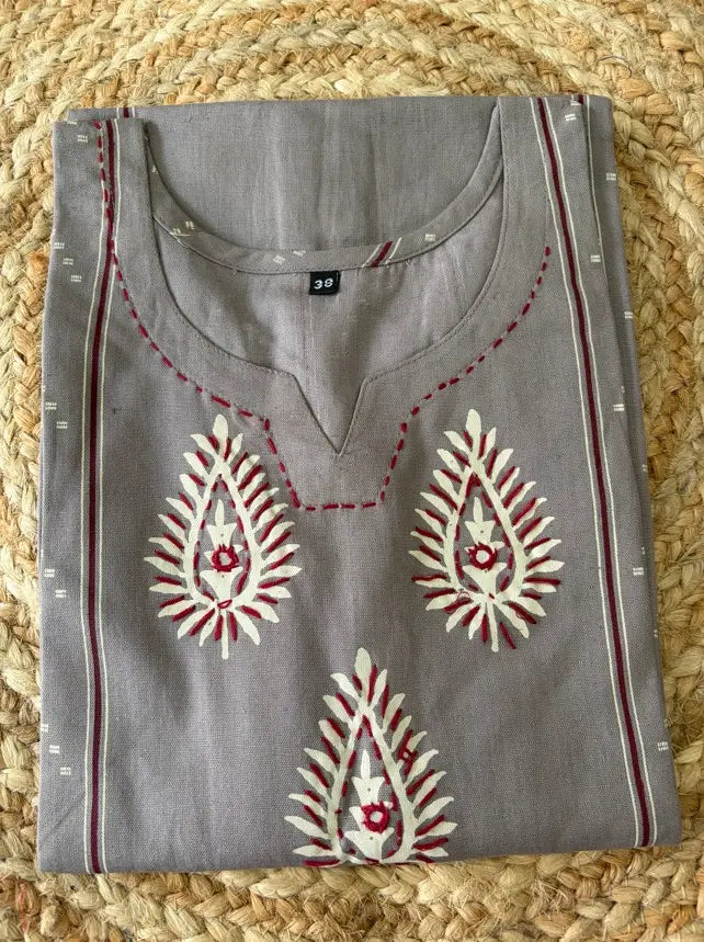 Cotton Handblock Kurti (Grey)