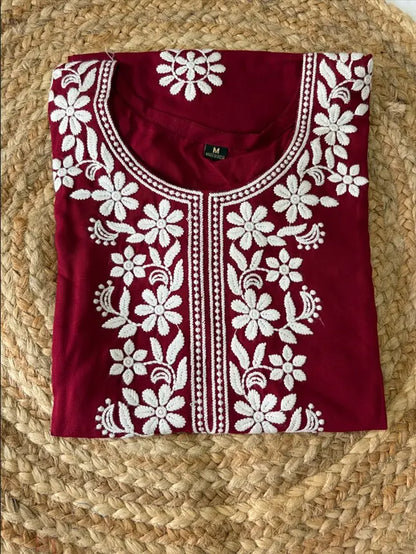 Chikankari Maroon Kurti